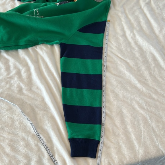 🎉Host Pick🎉Polo Ralph Lauren Green Polo Bear Hoodie w/ Navy Striped Sleeves XL - Picture 8 of 13